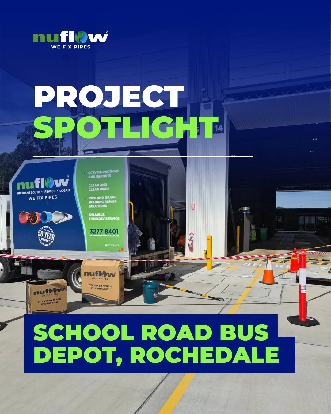 Nuflow Brisbane South service truck at School Road Bus Depot in Rochedale