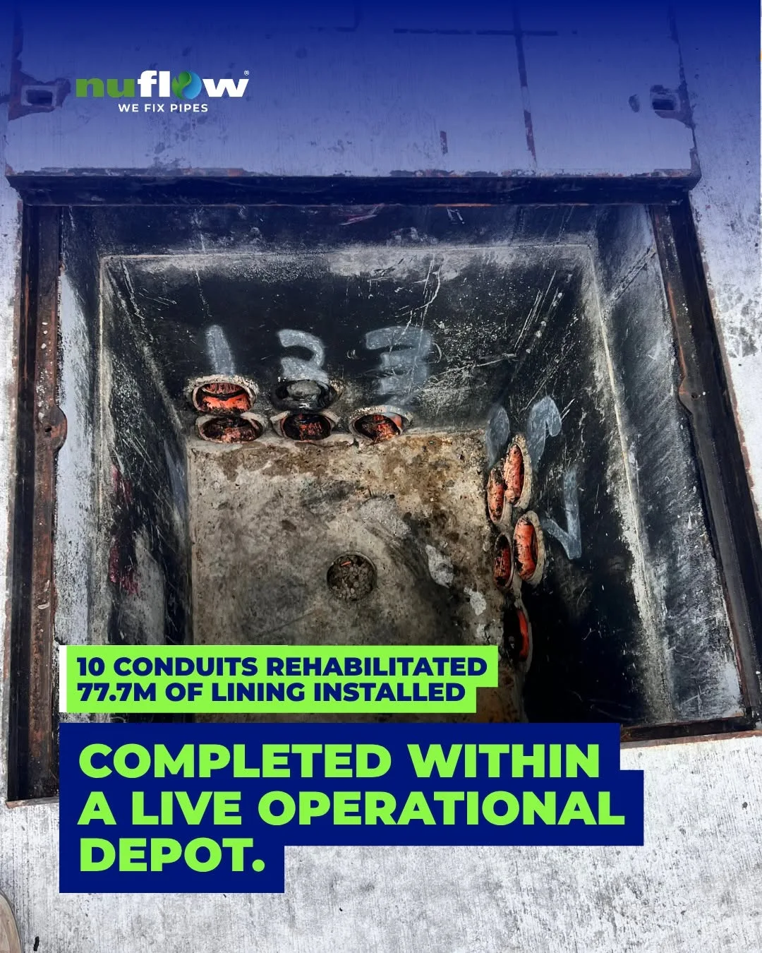 Network project graphic describing ten rehabilitated conduits at an operating depot